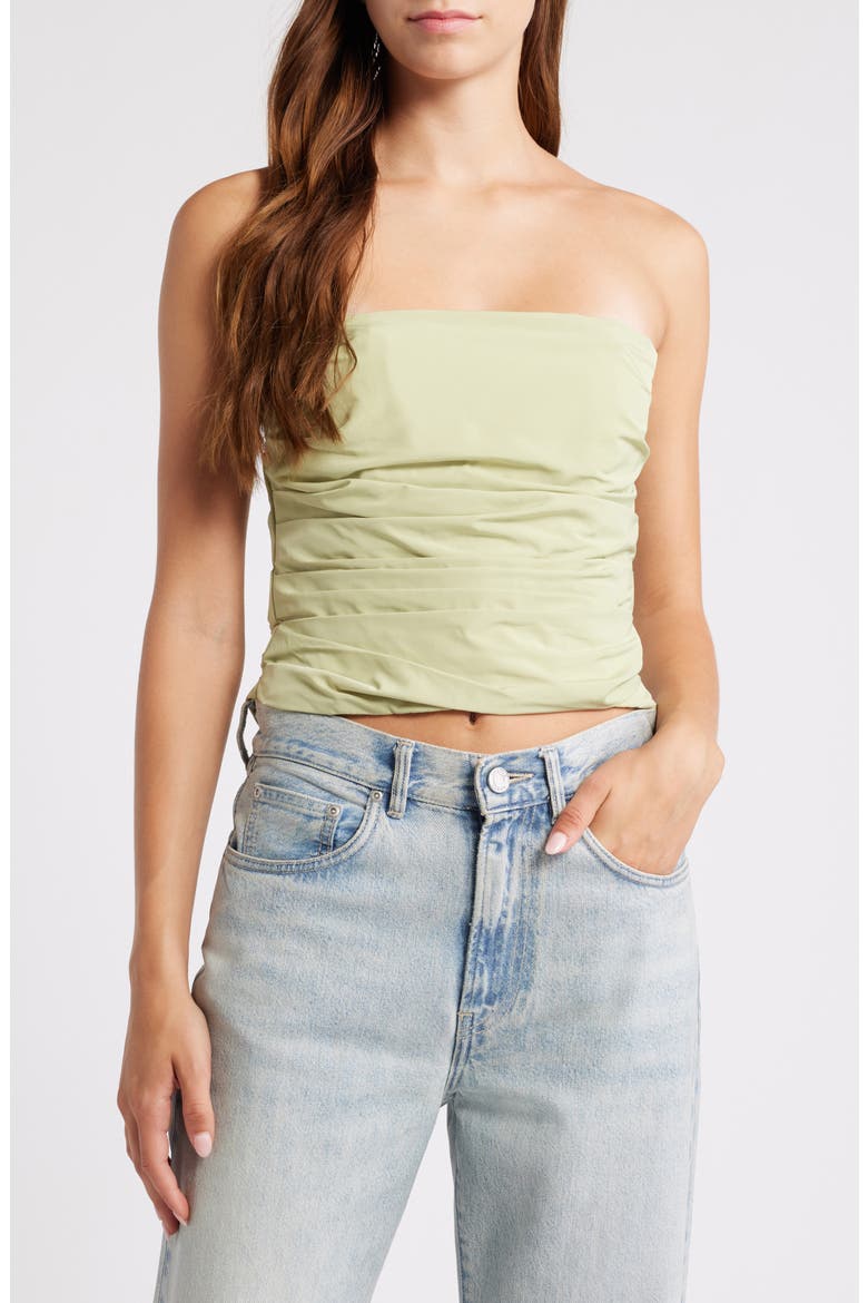 Pleated Strapless Corset Top, Main, color, PEAR