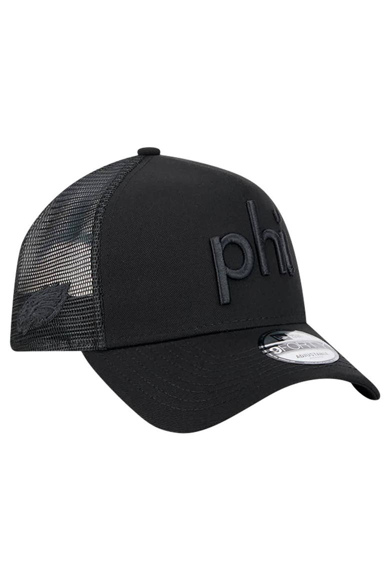 Men's New Era Black Philadelphia Eagles Domain 9FORTY A-Frame Trucker Adjustable Hat, Alternate, color, Black