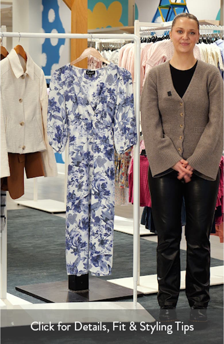 Floral Print Puff Shoulder Midi Dress, sales video thumbnail