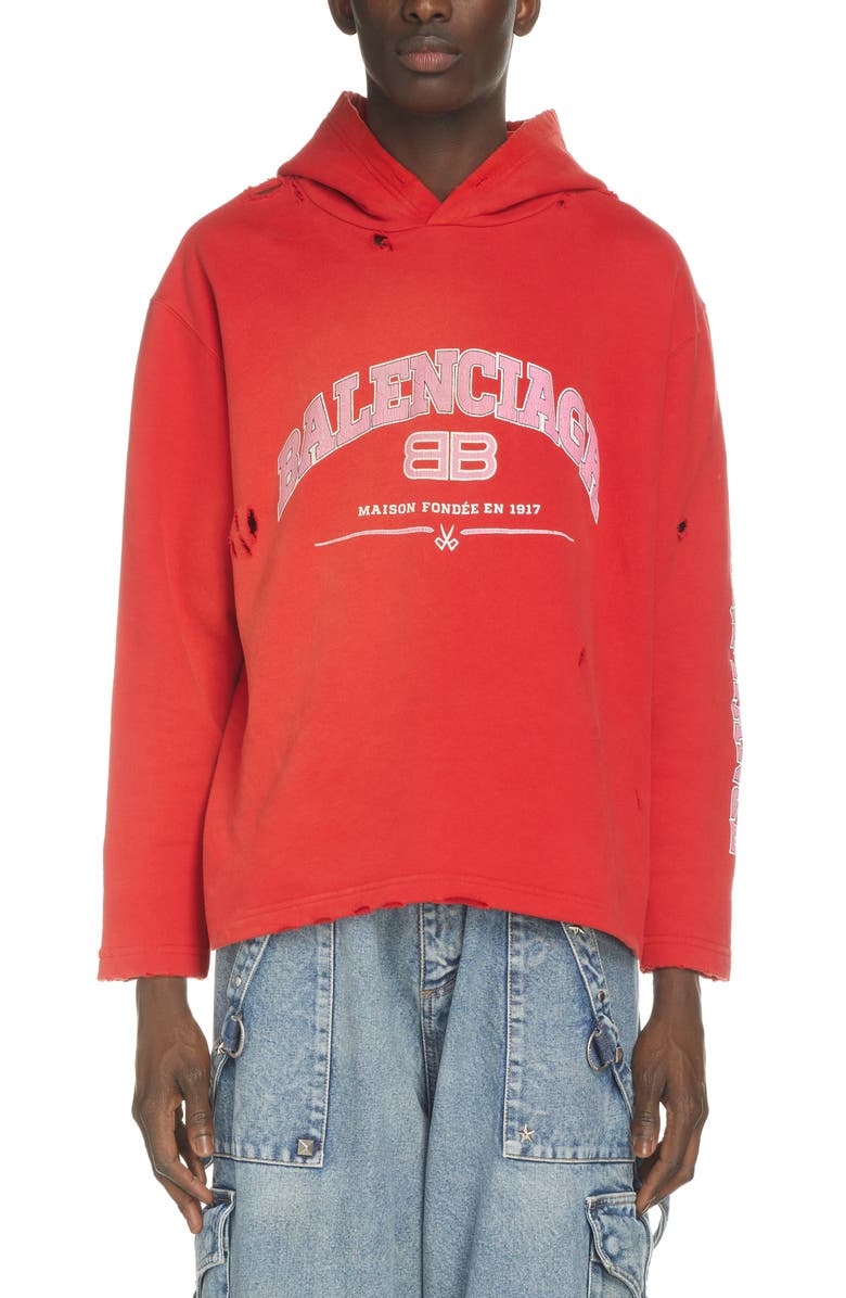 Balenciaga Maison Balenciaga Ripped Logo Graphic Hoodie, Main, color,