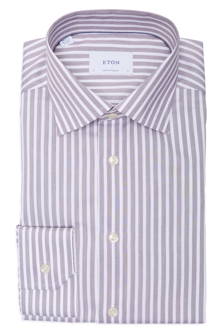 Contemporary Fit Striped Twill Dress Shirt, Main, color, MEDIUM RED