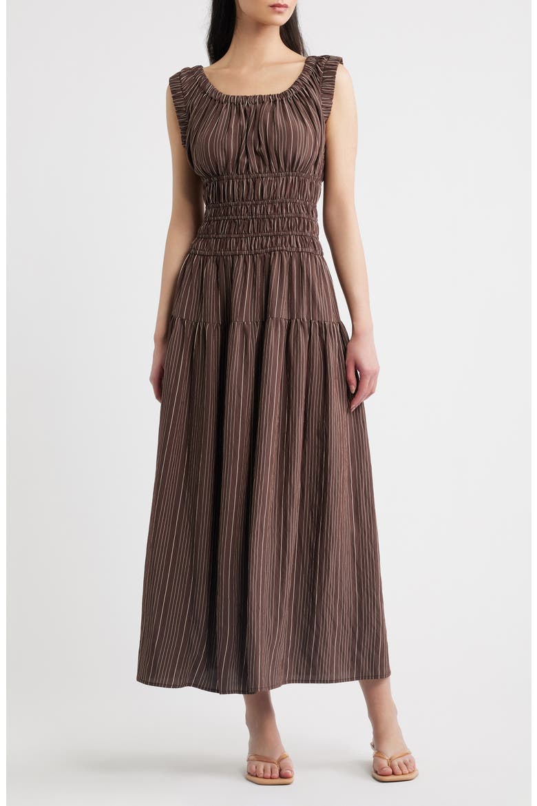 Anastasia Shirred Sleeveless Maxi Dress, Main, color, CHICORY STRIPE