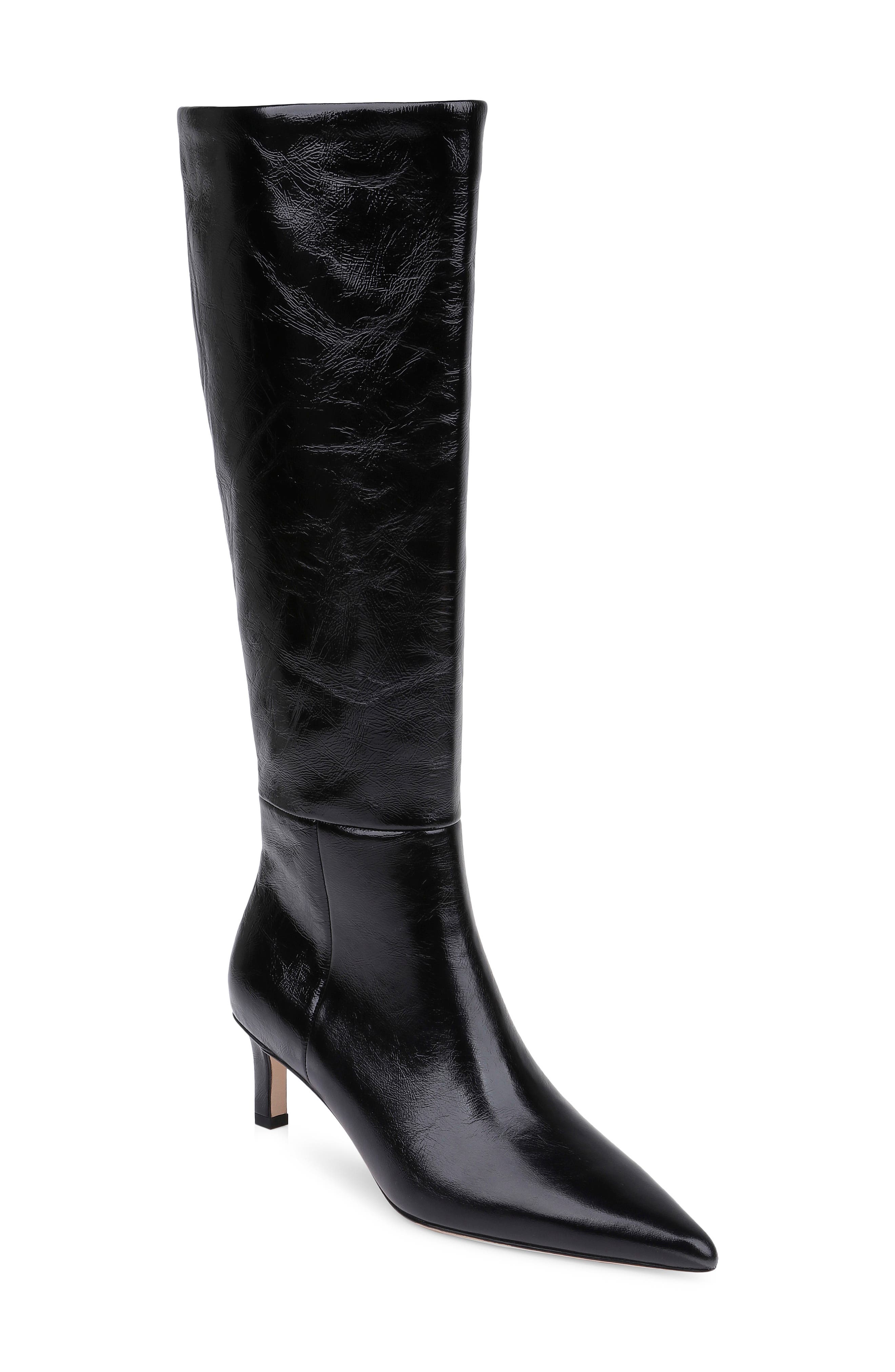 Baxter II Knee High Leather Boot, Main, color, BLACK CRINKLE PATENT