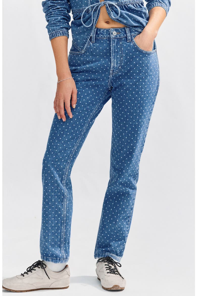 Polka Dot Straight Leg Jeans, Main, color, BLUE