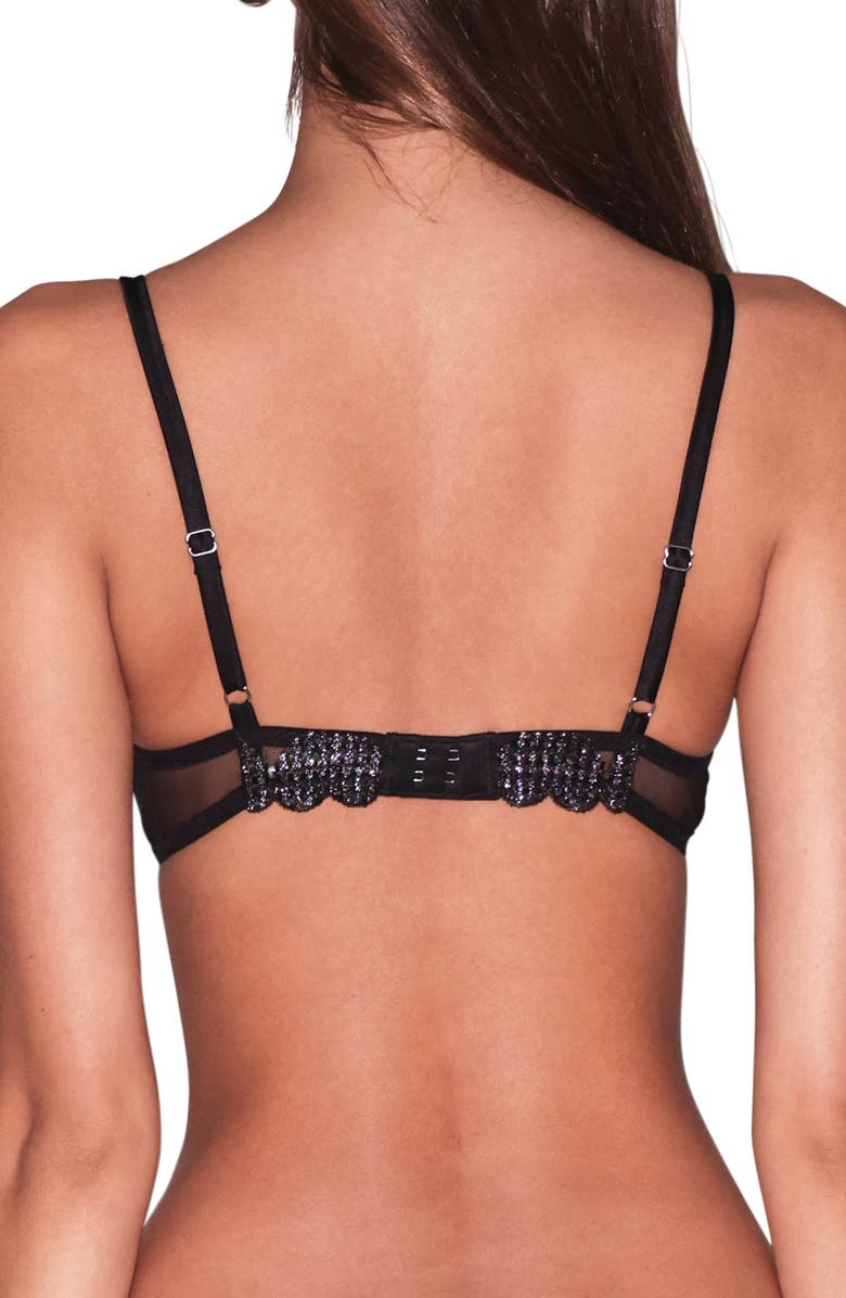 Fleur Du Mal Metallic Heart Embroidered Underwire Demi Bra, Alternate, color, Black