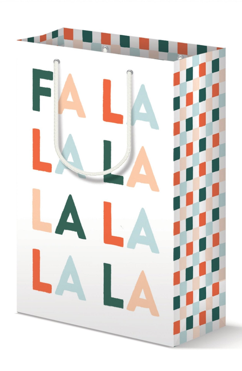 Joy Paper Co. FA LA LA Checkered Holiday Gift Bag Card Set, Alternate, color, Checkered Holiday Design