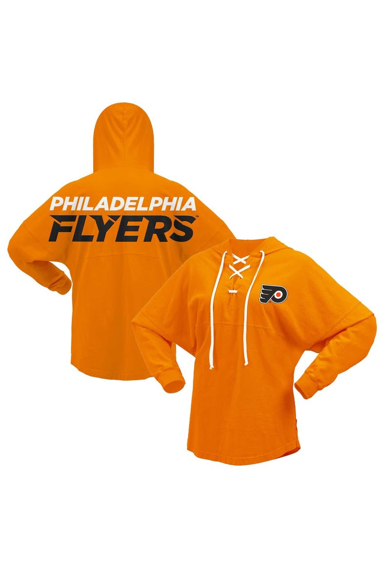 Women's Fanatics Branded Orange Philadelphia Flyers Jersey Lace-Up V-Neck Long Sleeve Hoodie T-Shirt, Main, color, Orange