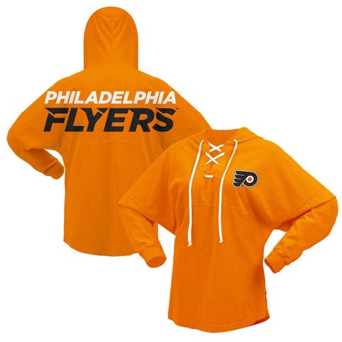 Women's Fanatics Branded Orange Philadelphia Flyers Jersey Lace-Up V-Neck Long Sleeve Hoodie T-Shirt