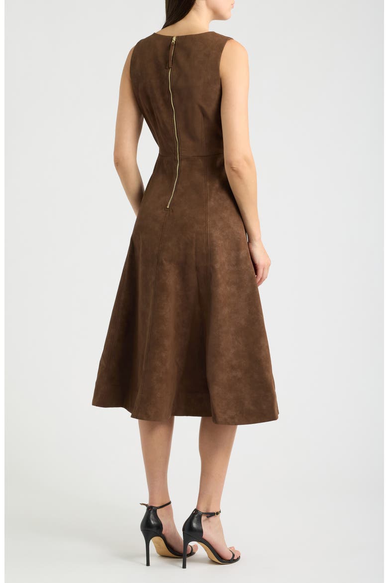 Eloise Belted Faux Suede Midi Dress, Alternate, color, BROWN