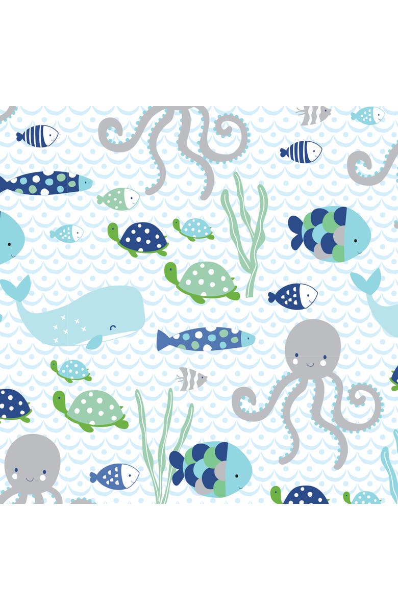 Lambs & Ivy Oceania 100% Cotton Whale with Octopus and Fish Nautical Ocean Theme Fitted Crib Sheet, Alternate, color, Blue