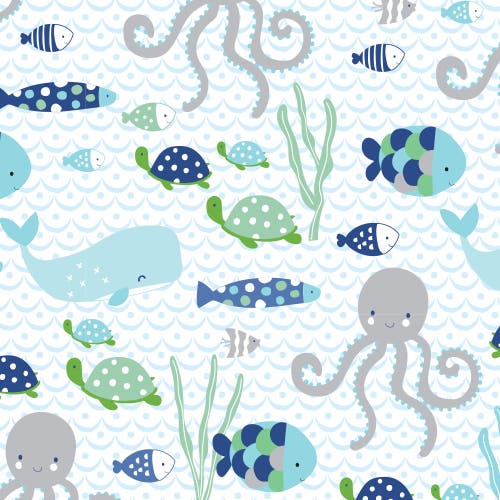 Lambs & Ivy Oceania 100% Cotton Whale With Octopus And Fish Nautical Ocean Theme Fitted Crib Sheet In Blue