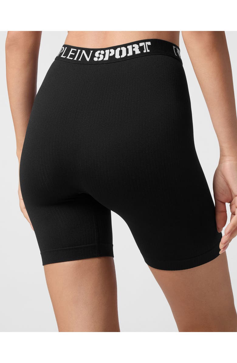 PLEIN SPORT Rib Seamless Biker Shorts Logo Women, Alternate, color, Black