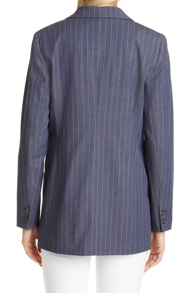 Ganni Double Breasted Pinstripe Blazer, Alternate, color, 