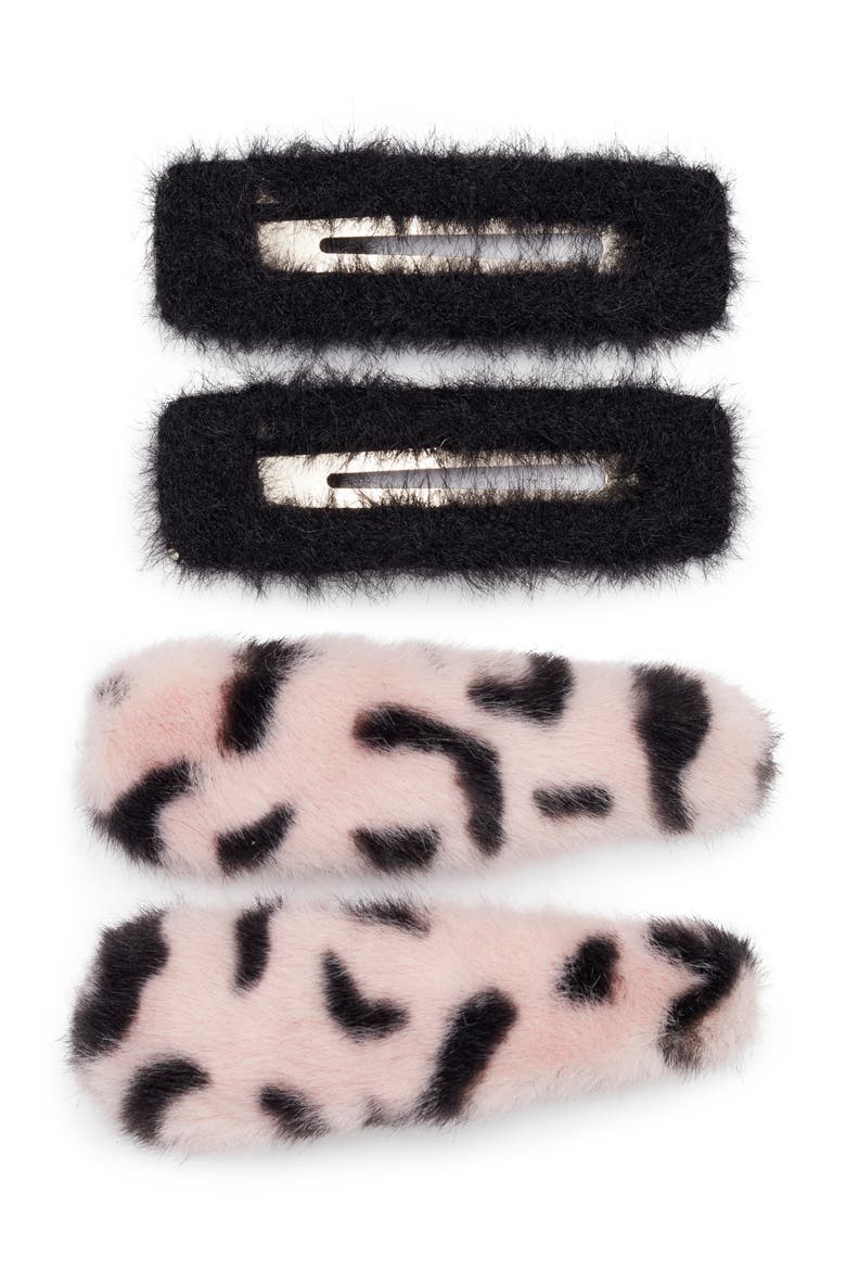 4-Pack Fuzzy Barrettes, Main, color, BLACK MULTI