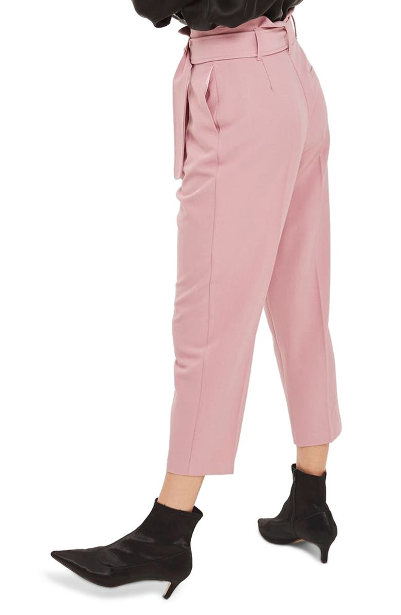 Topshop Paperbag Waist Trousers, Alternate, color, 