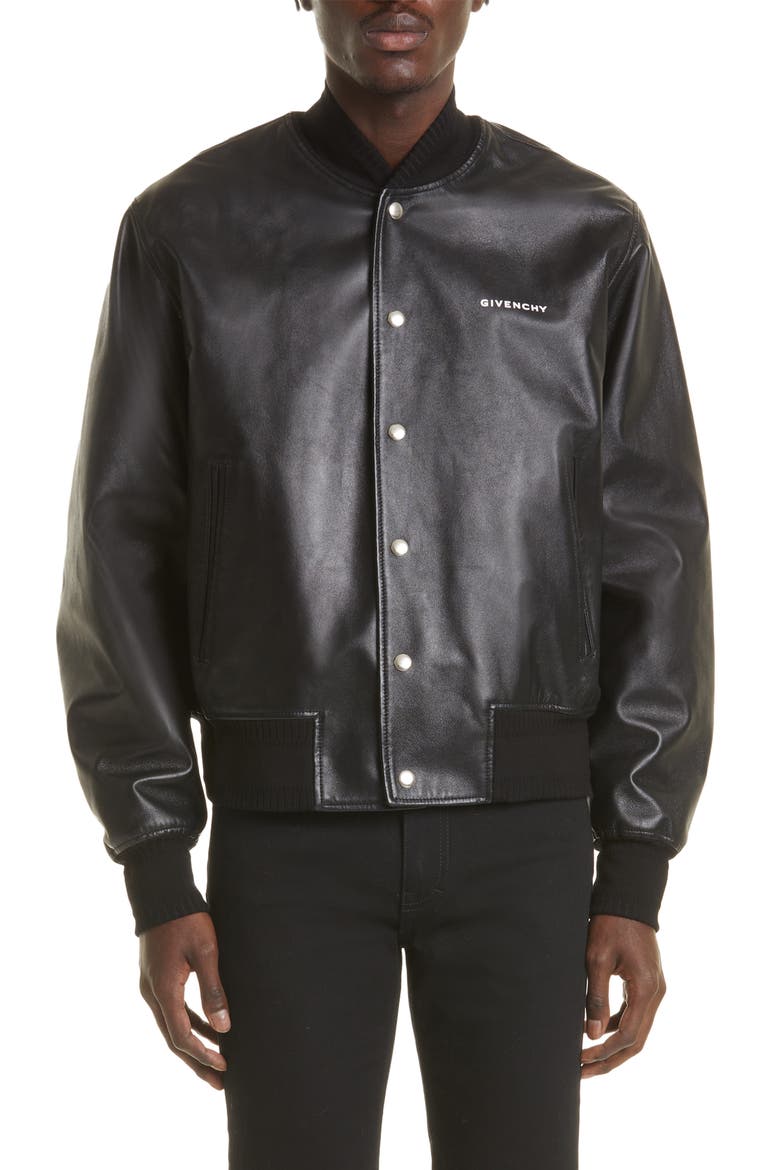 Disney x Givenchy '101 Dalmatians' Leather Bomber Jacket, Main, color, BLACK