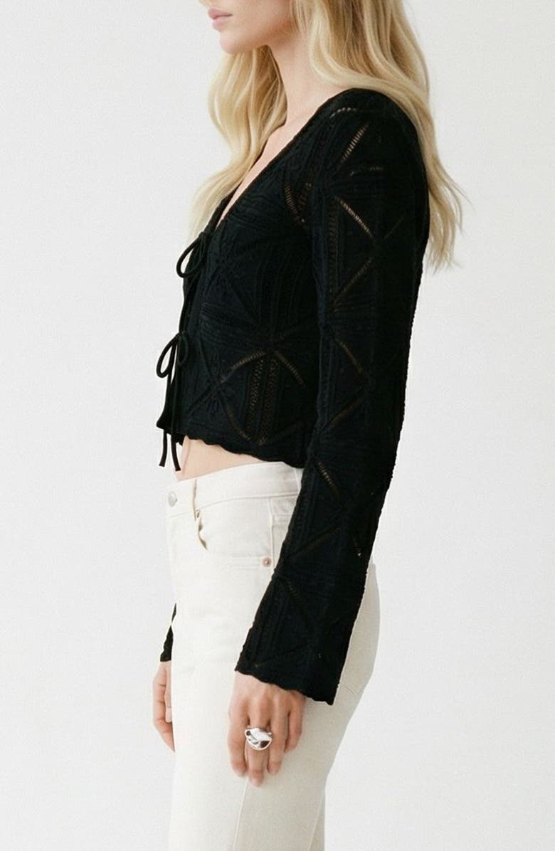 VERO MODA Lola Tie Front Pointelle Knit Cotton Cardigan, Alternate, color, Black