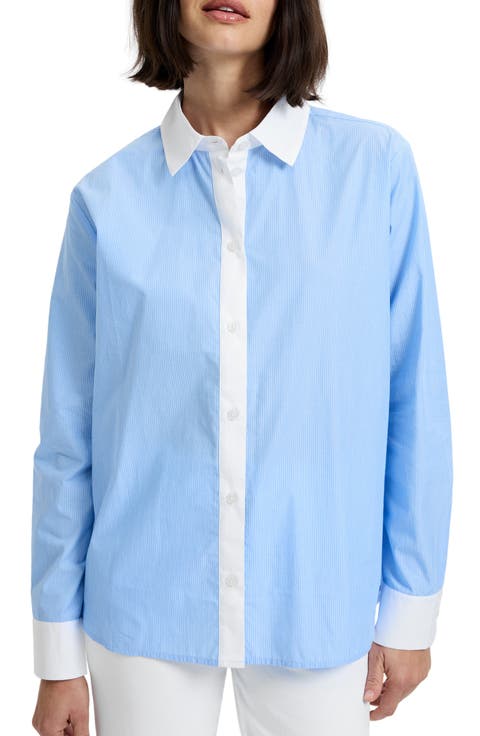Ticking Stripe Cotton Poplin Button-Up Shirt