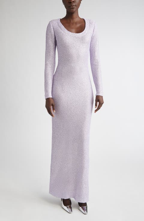 Nicoline Long Sleeve Sequin Stretch Knit Gown