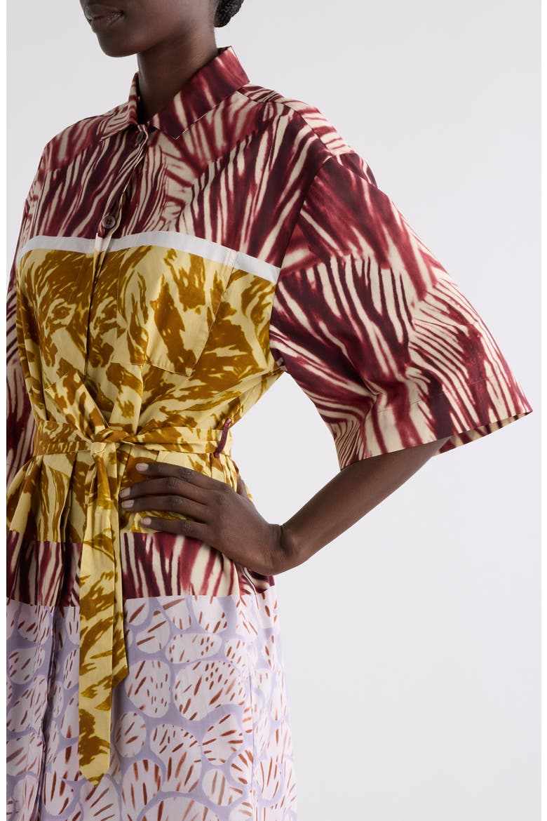 Doralia Mixed Print Belted Shirtdress, Alternate, color, BURGUNDY