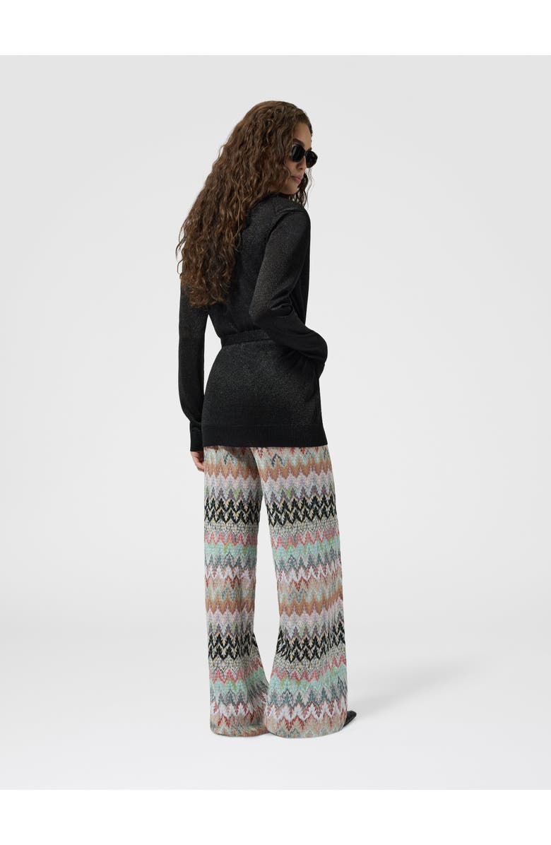 Missoni Lamé Fabric Cardigan With Belt, Alternate, color, Black
