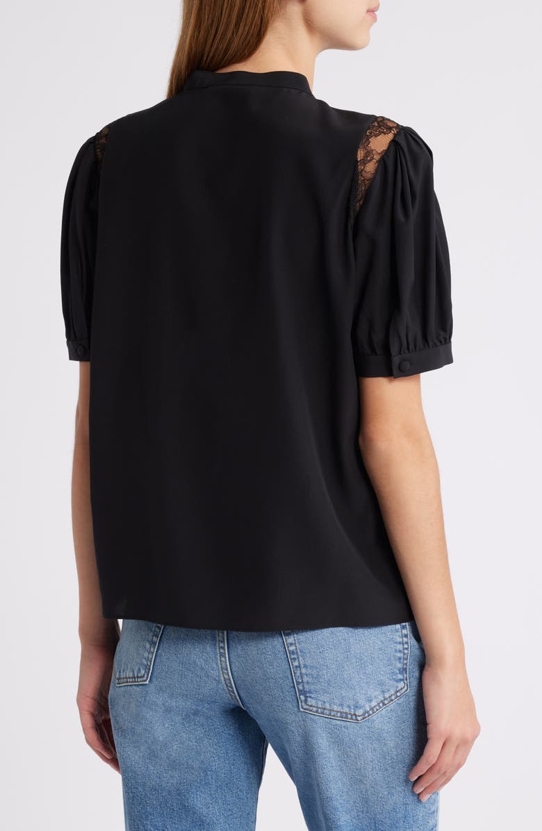 FRAME Lace Inset Silk Button-Up Shirt, Alternate, color, Black
