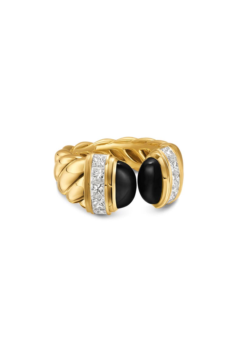 Sculpted Cable Open Cocktail Ring in 18K Yellow Gold with Black Onyx & Diamonds, 12.4mm, Main, color, BLACK ONYX
