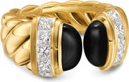 David Yurman Sculpted Cable Open Cocktail Ring in 18K Yellow Gold with Black Onyx & Diamonds, 12.4mm