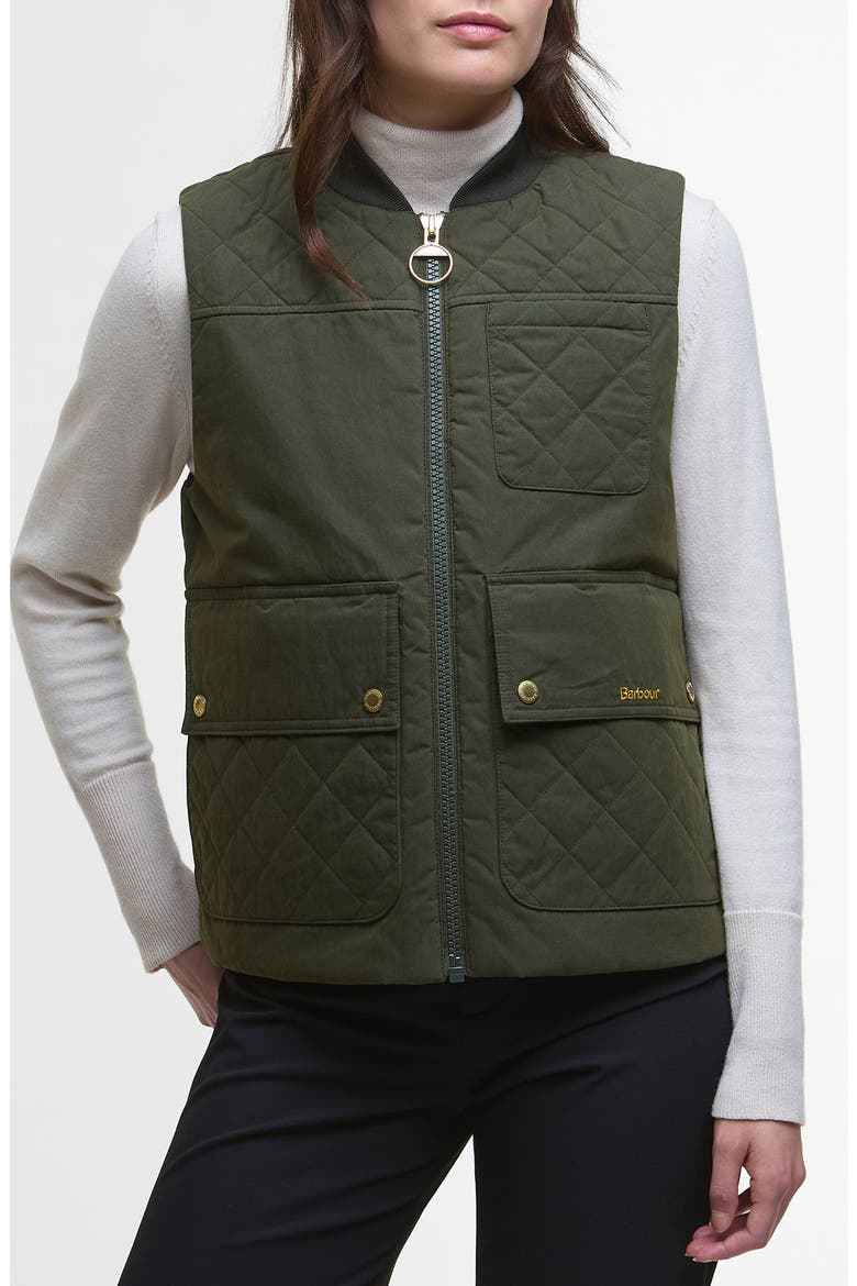 Theodora Quilt Trim Cotton & Nylon Vest, Main, color, OLIVE