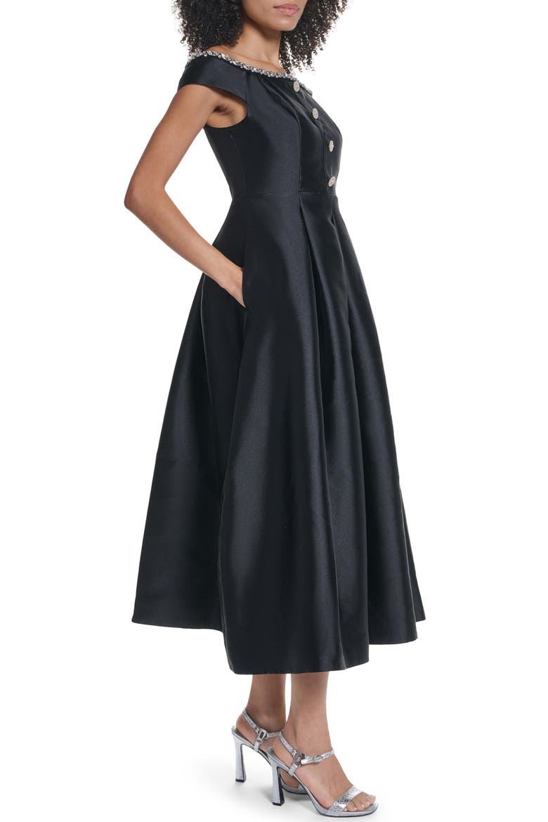 Rhinestone Off-the-Shoulder Satin Cocktail Dress, Alternate, color, BLACK