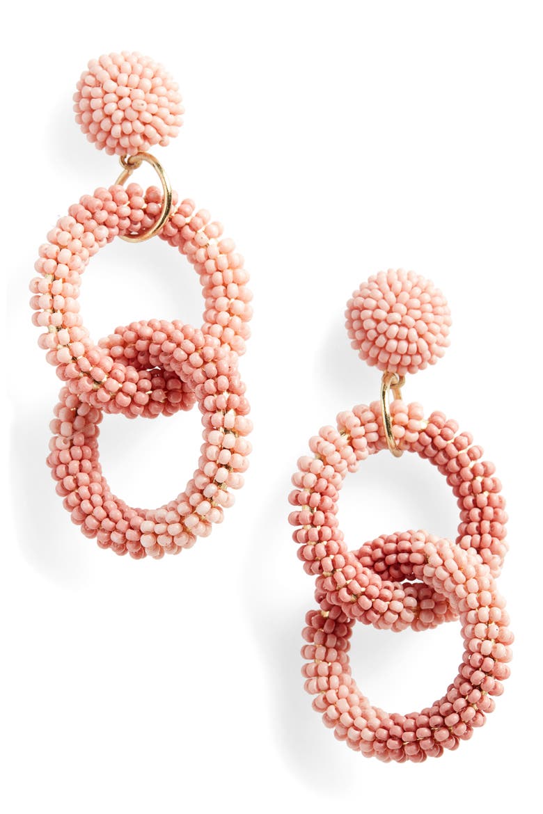 Beaded Circle Drop Earrings, Main, color, PINK TONAL