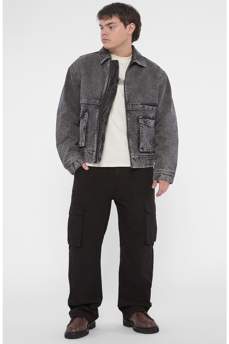 Acid Wash Zip-Up Denim Jacket, Alternate, color, BLACK