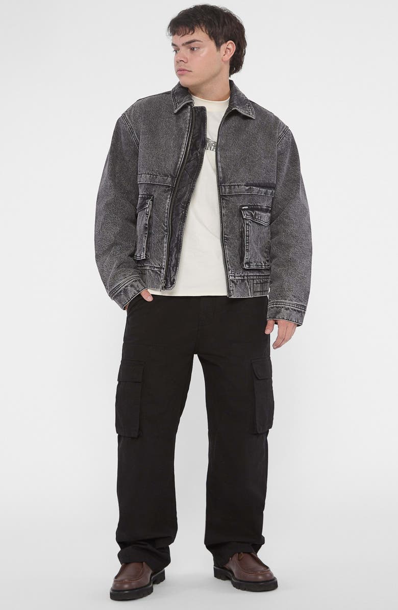 GUESS ORIGINALS Acid Wash Zip-Up Denim Jacket, Alternate, color, Black