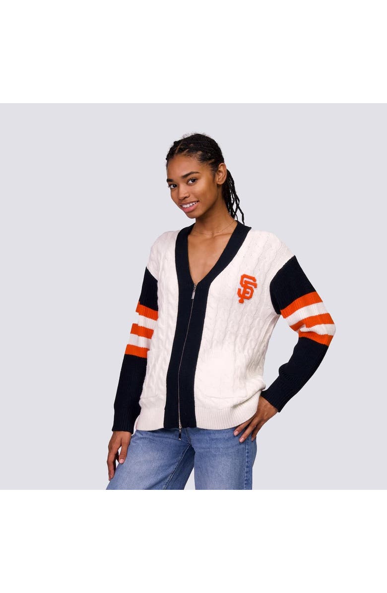 LUSSO Women's Lusso Black/White San Francisco Giants Shyla Knit V-Neck Full-Zip Sweater, Alternate, color, Black