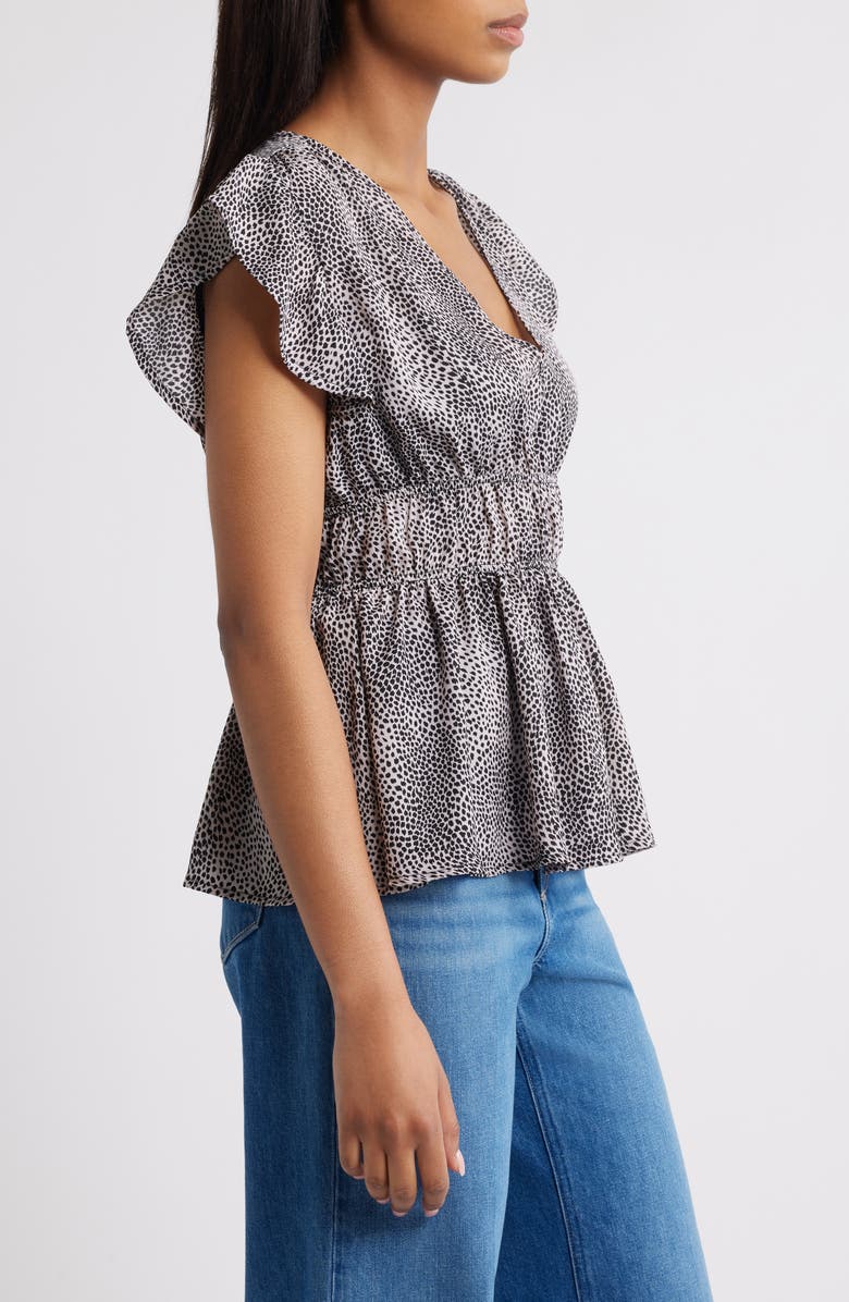 Loveappella Empire Waist Flutter Sleeve Top, Alternate, color, Ivory/ Black