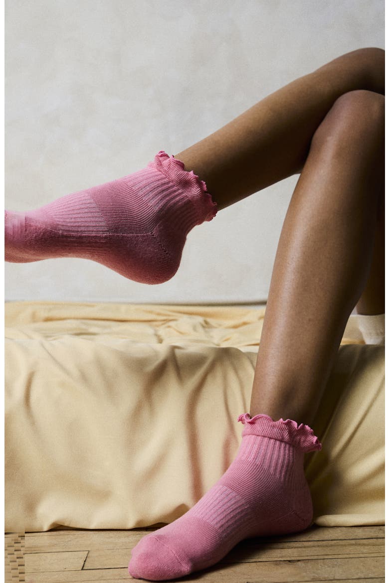 Ruffle Cotton Blend Quarter Socks, Alternate, color, PETAL PINK