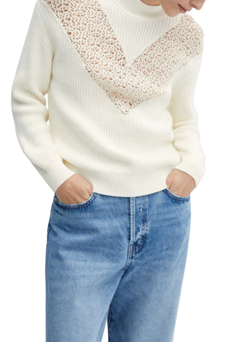 Openwork Chevron Sweater, Main, color, ECRU