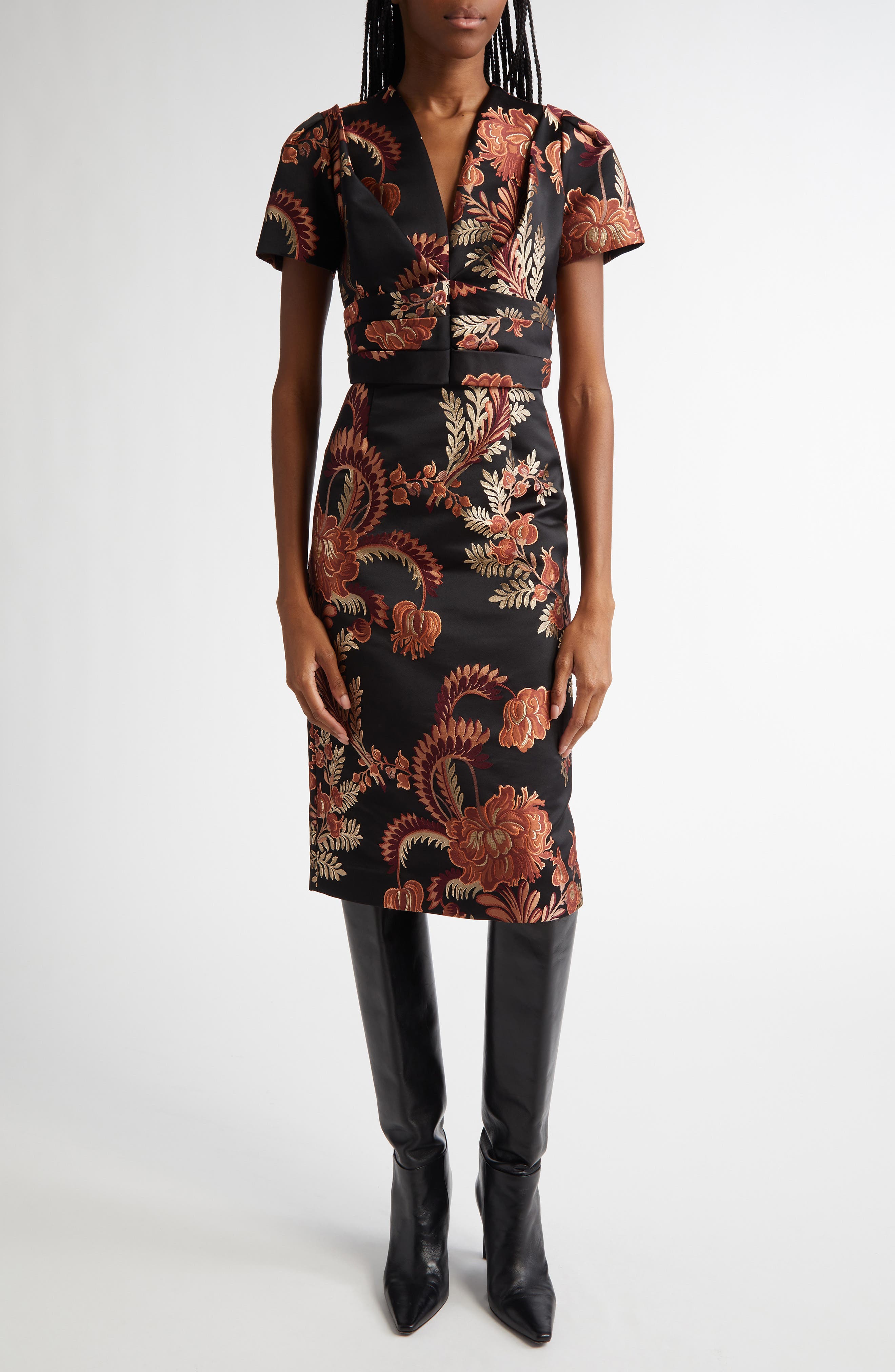 Floral Jacquard Sheath Dress