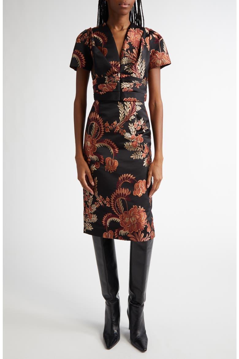 Floral Jacquard Sheath Dress, Main, color, MULTICOLOR BLACK BASE