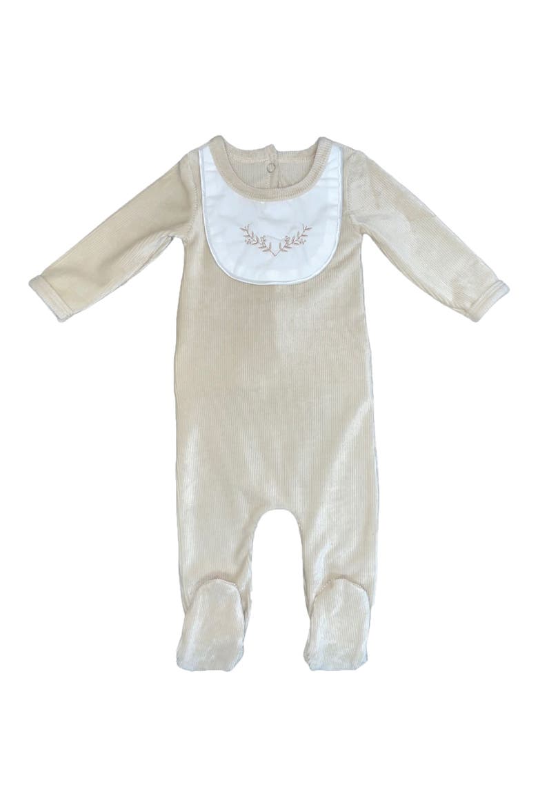 Embroidered Bib Cotton Blend Footie, Main, color, CREAM