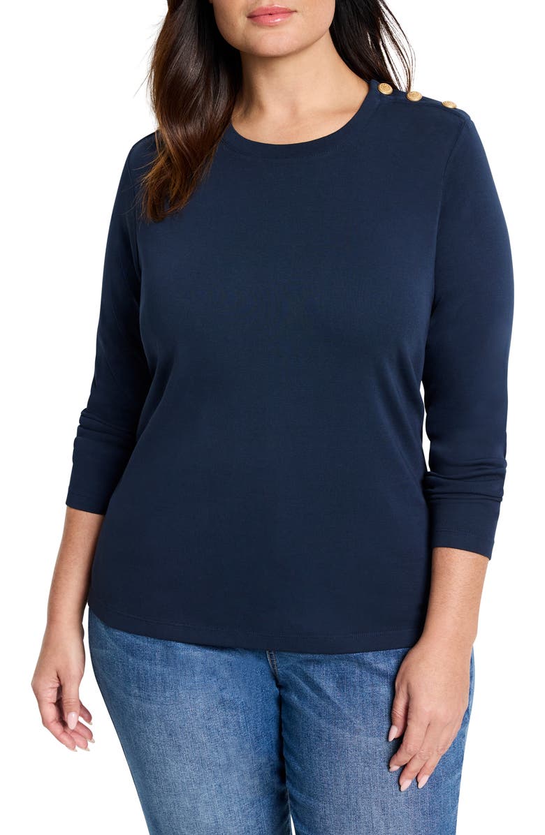 NZT by NIC+ZOE Button Shoulder Long Sleeve Cotton Top, Main, color, 