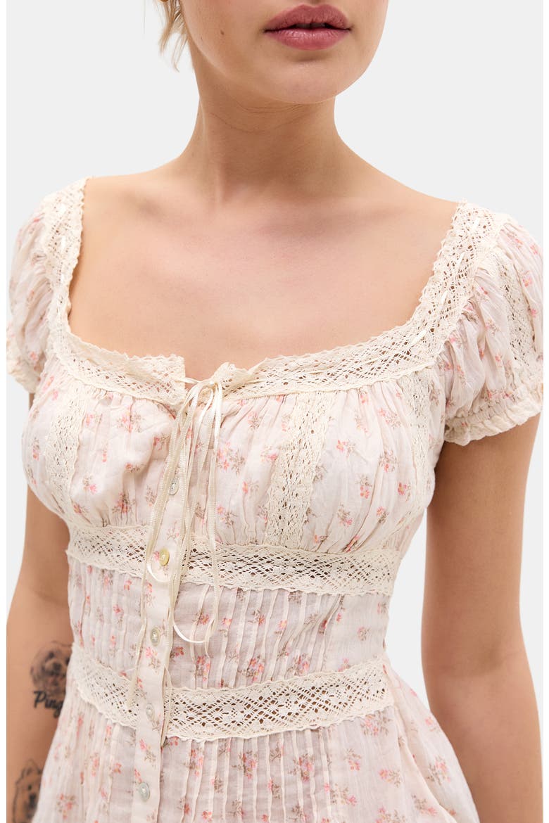 Faye Ditsy Floral Lace Trim Peplum Top, Alternate, color, PINK FLORAL