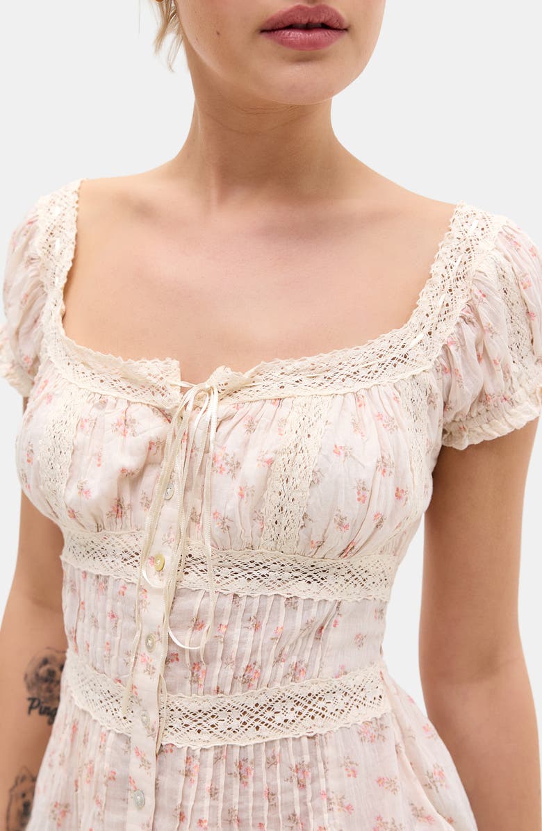 BDG Urban Outfitters Faye Ditsy Floral Lace Trim Peplum Top, Alternate, color, Pink Floral