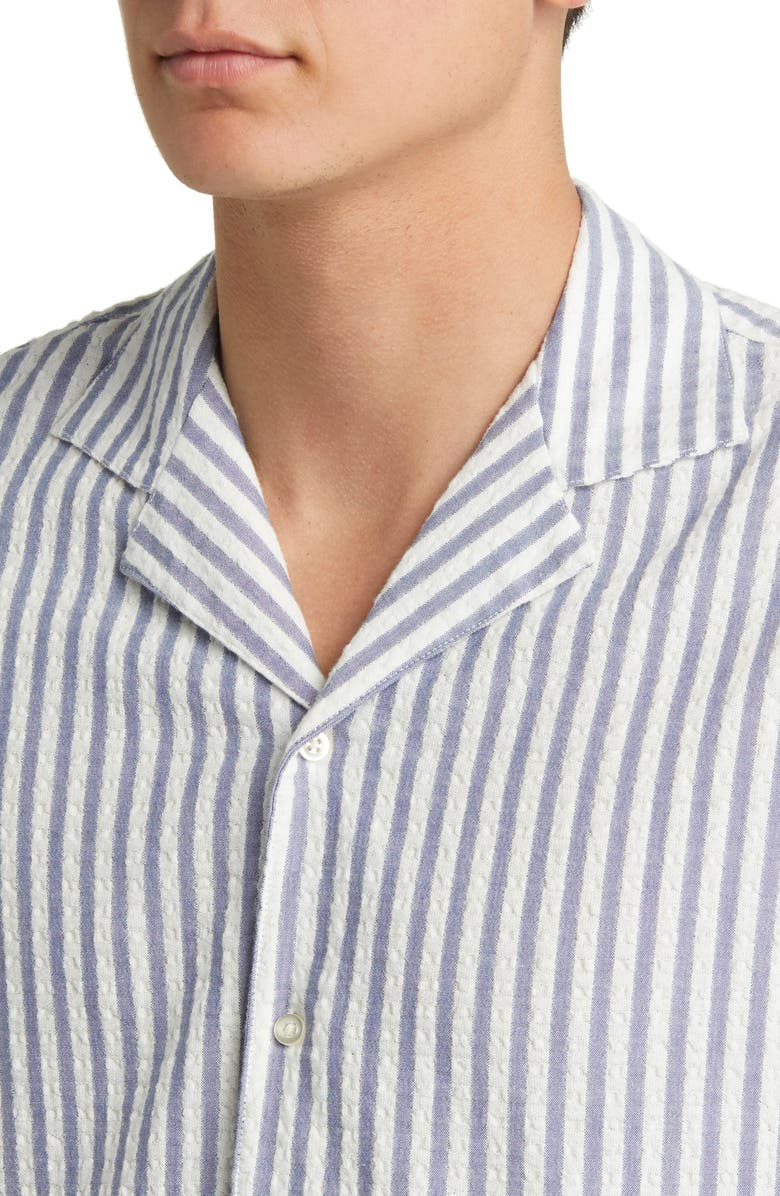 Officine Générale Eren Stripe Short Sleeve Cotton Button-Up Shirt, Alternate, color, 