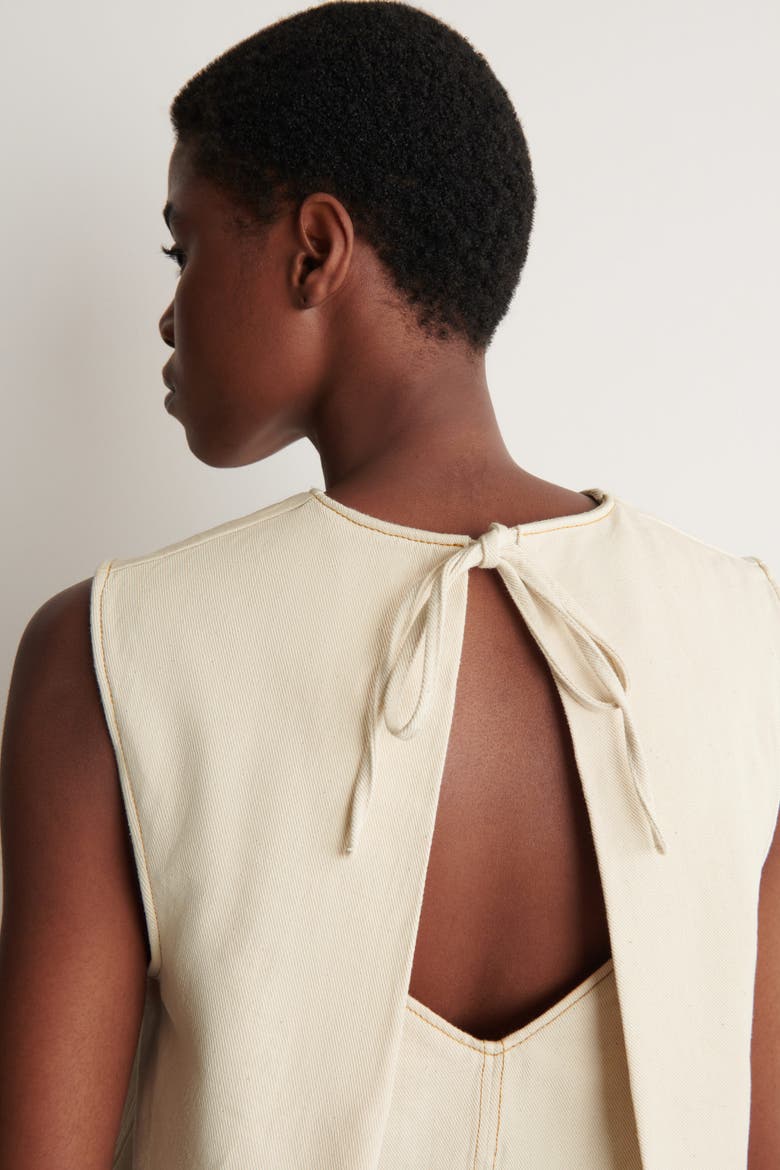 V-neck Open-back Denim Top, Alternate, color, ECRU