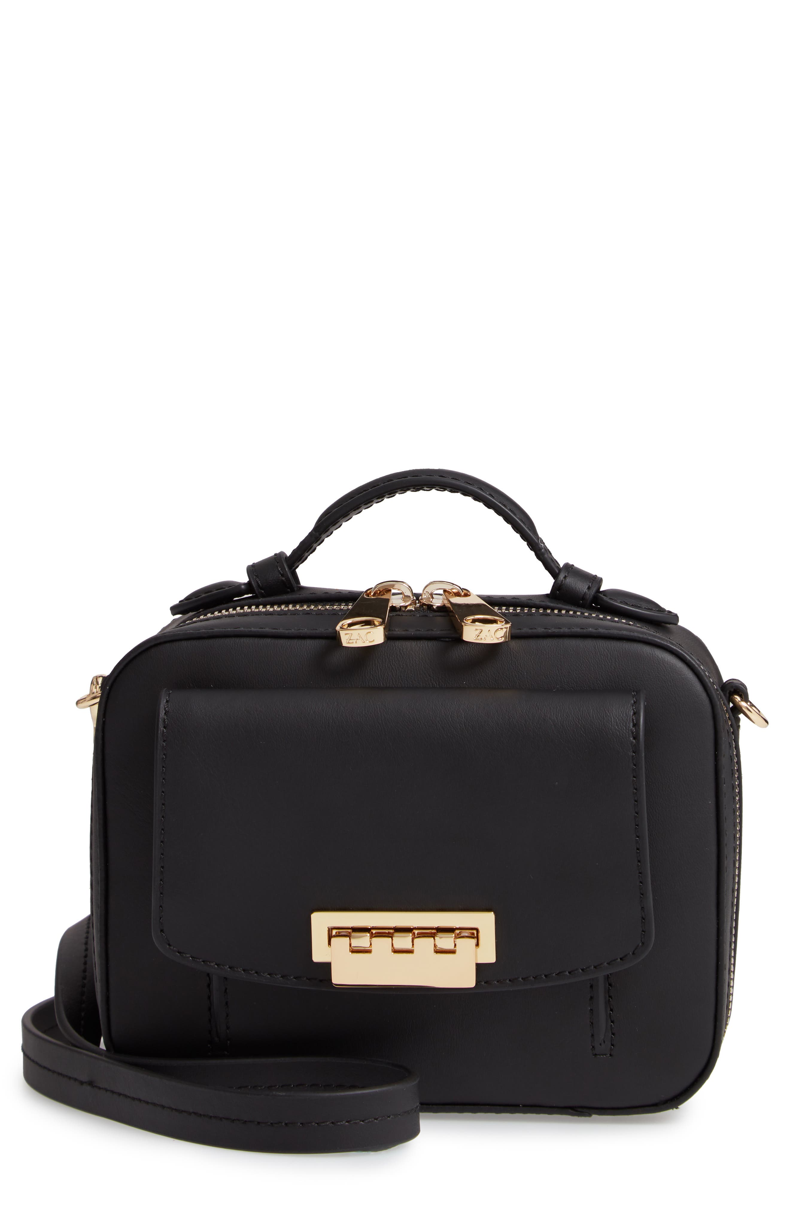 Earthette Small Box Leather Crossbody Bag, Main, color, BLACK