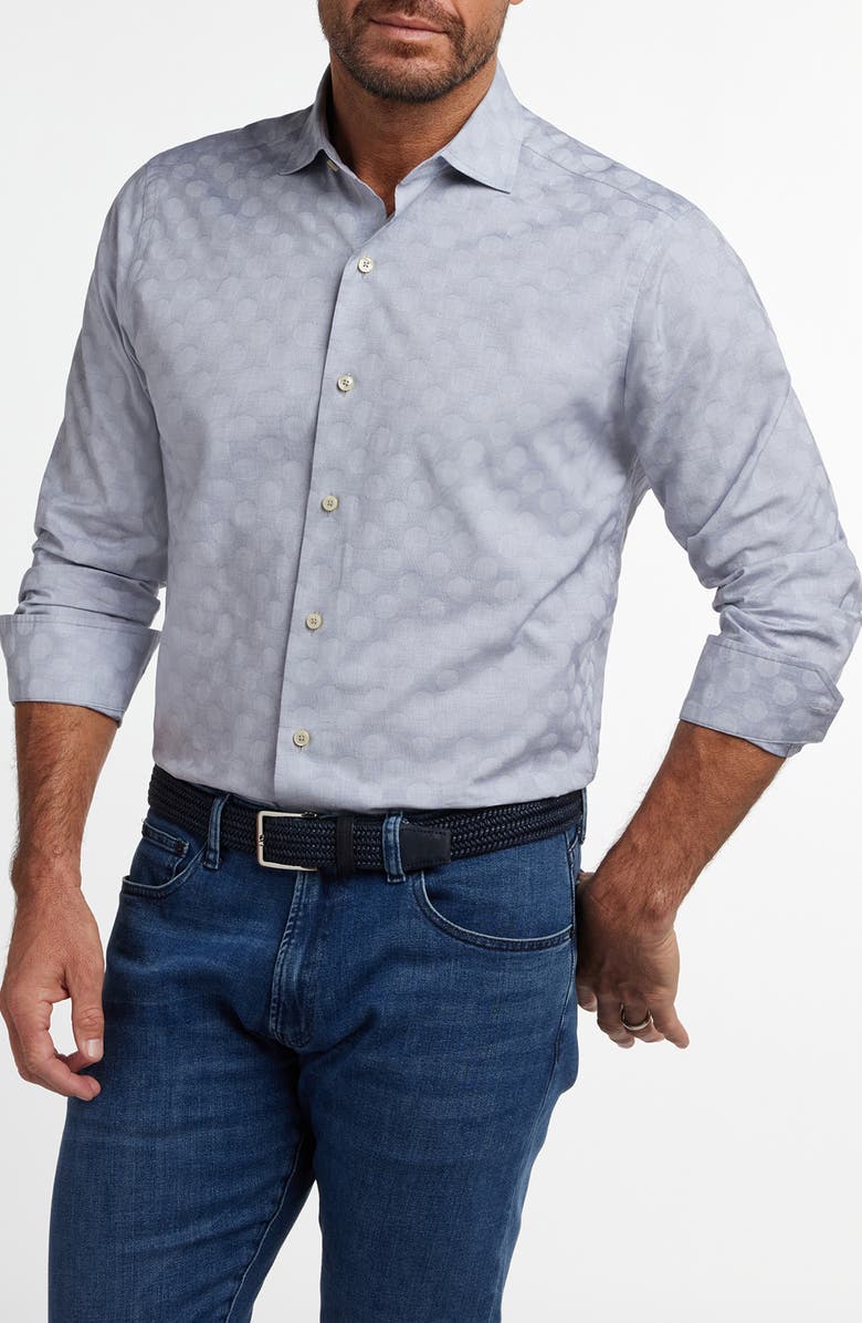 David Donahue Dot Jacquard Cotton Button-Up Shirt, Alternate, color, Denim