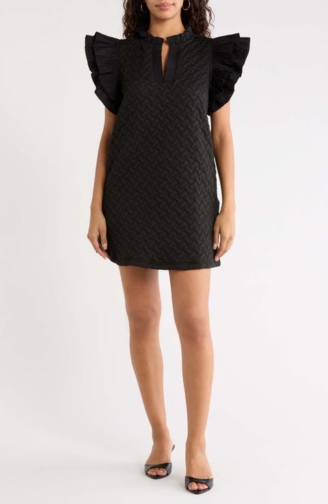 Yulia Flutter Sleeve Quilted Shift Minidress