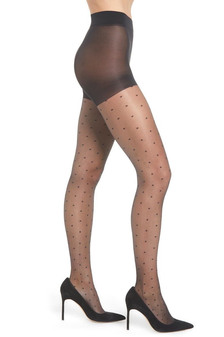 'Sheer Dot' Control Top Pantyhose, Main, color, BLACK/ BLACK