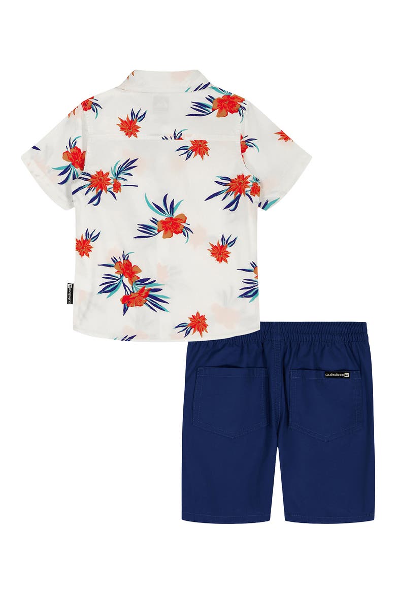 Kids' Print Short Sleeve Button-Up Shirt & Woven Shorts Set, Alternate, color, WHITE/ BLUE MULTI